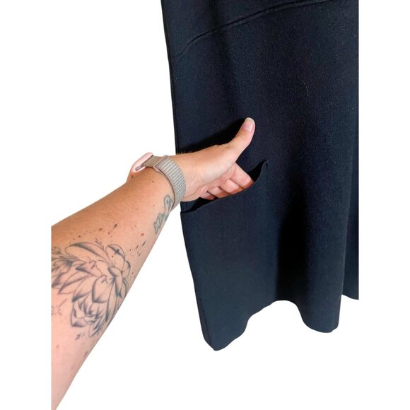 ZARA Sleeveless Knit Mini Dress Womens Size L Black Scoop Neck Front Pockets - Picture 4 of 8